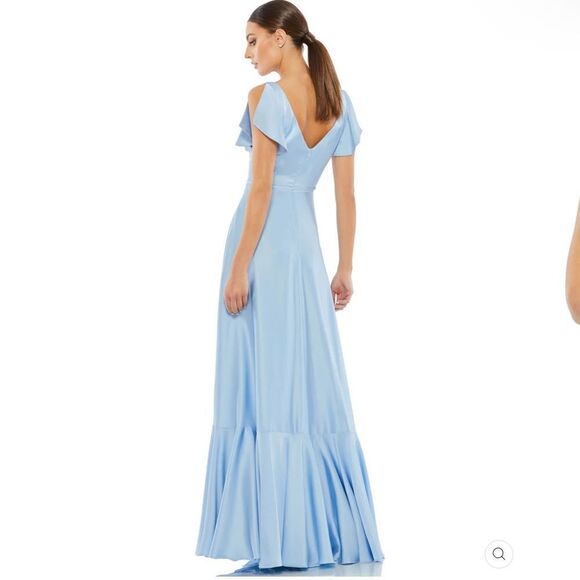 NWT Mac Duggal FLOUNCE SLEEVE SATIN GOWN Missing Belt - Picture 6 of 15